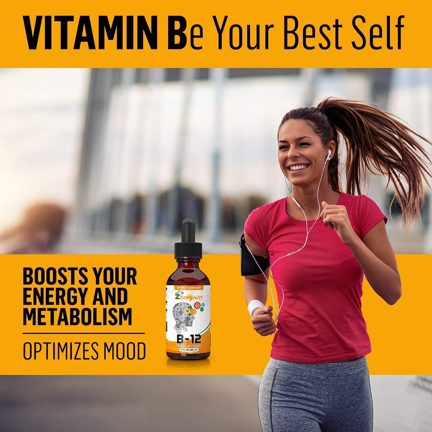 Contenedor Zoomavit gotas vitaminas B para enfoque y sistema inmunológico