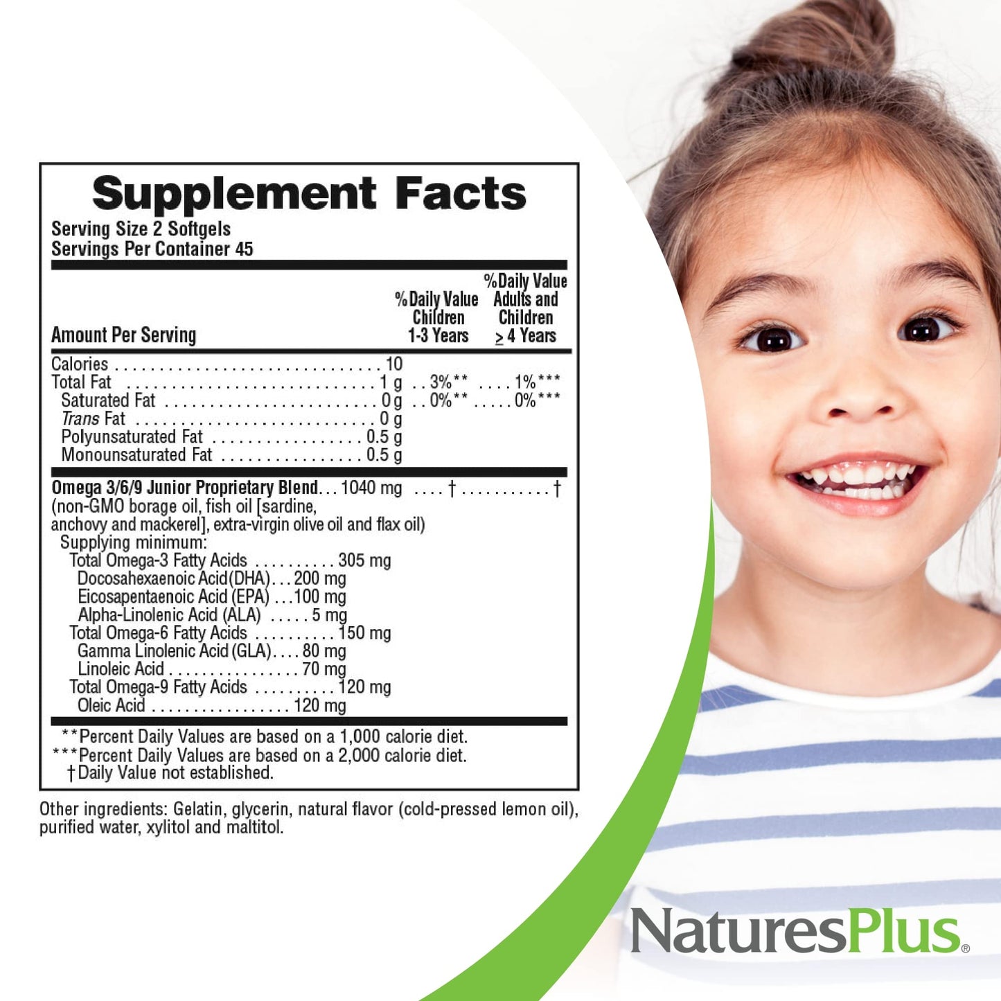 Contenido de 90 cápsulas blandas Omega 3 6 9 para niños