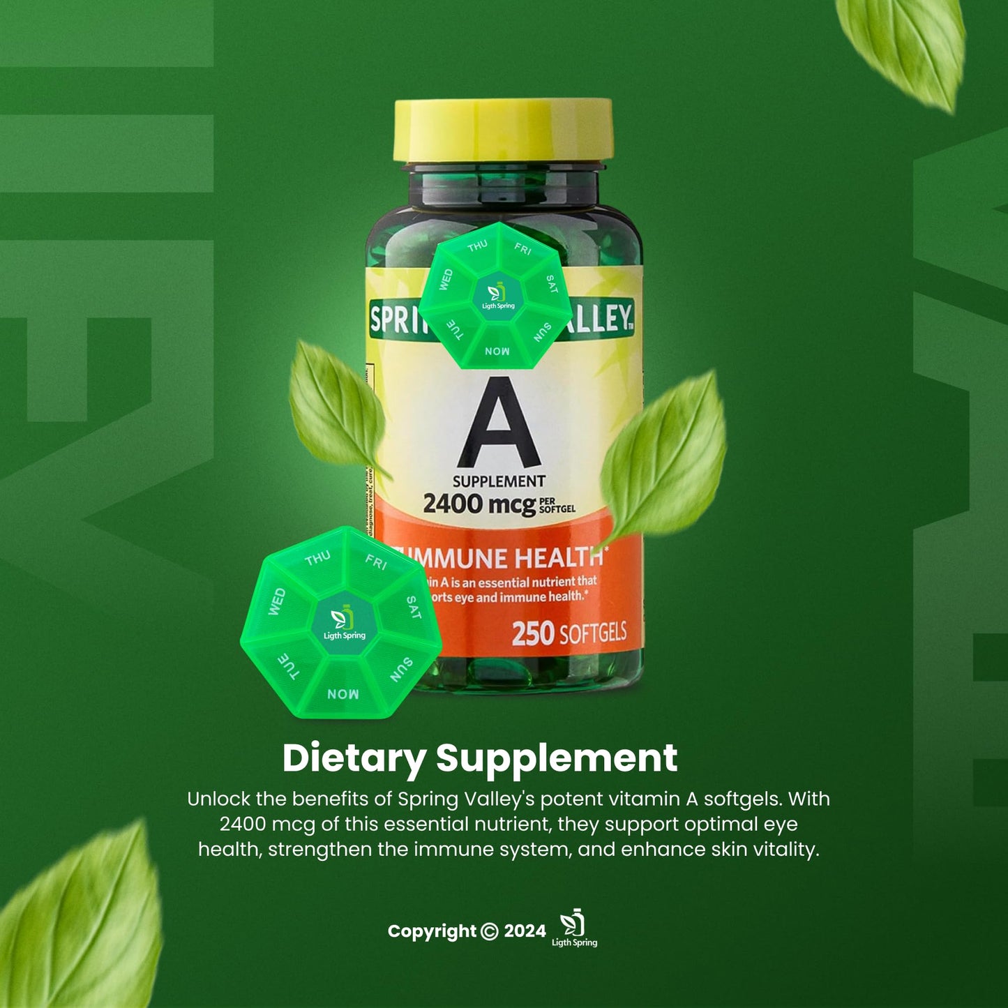 Contenido botella vitamina A LightSpring 250 cápsulas