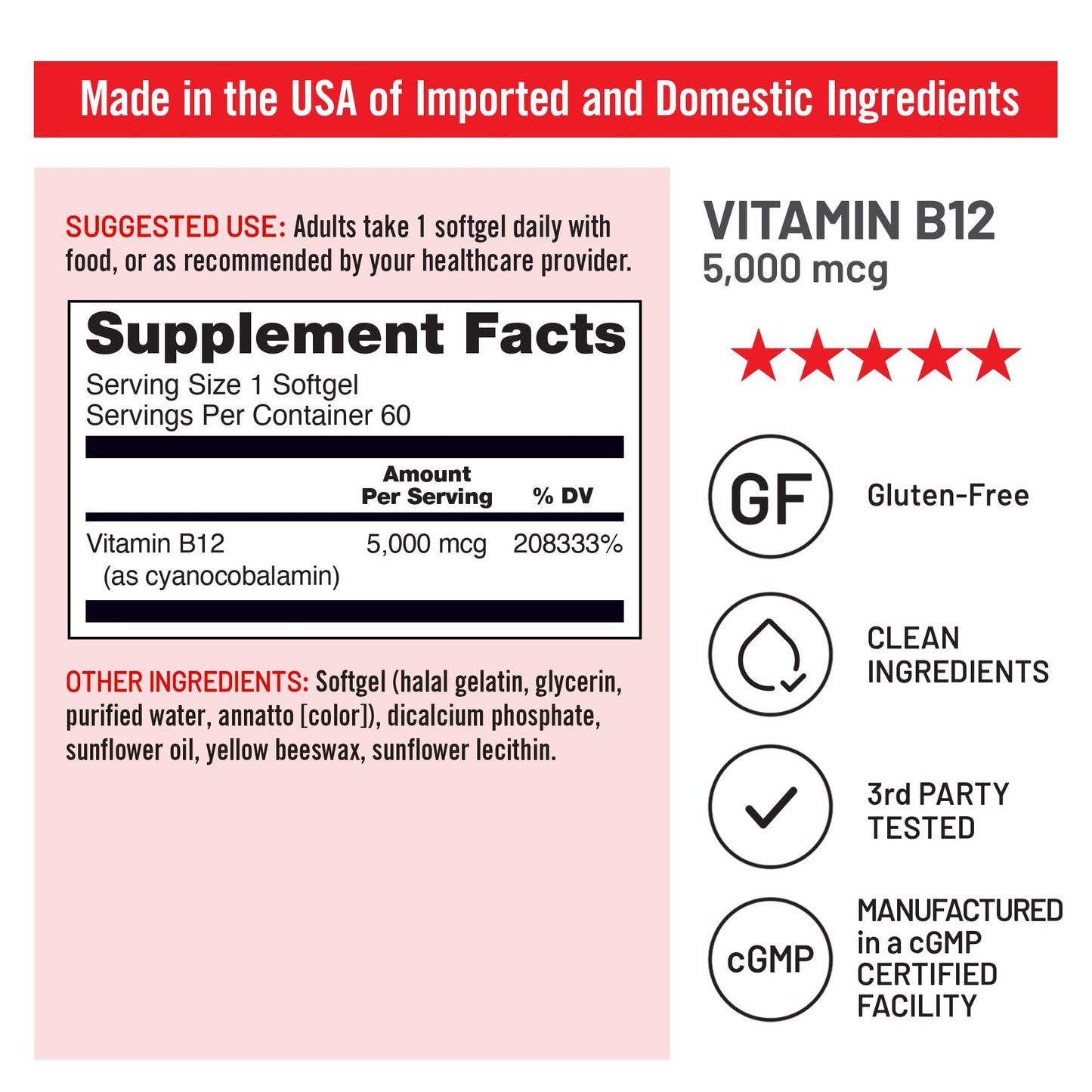 Contenido de cápsulas vitamina B12 NatureWise para energía y mente