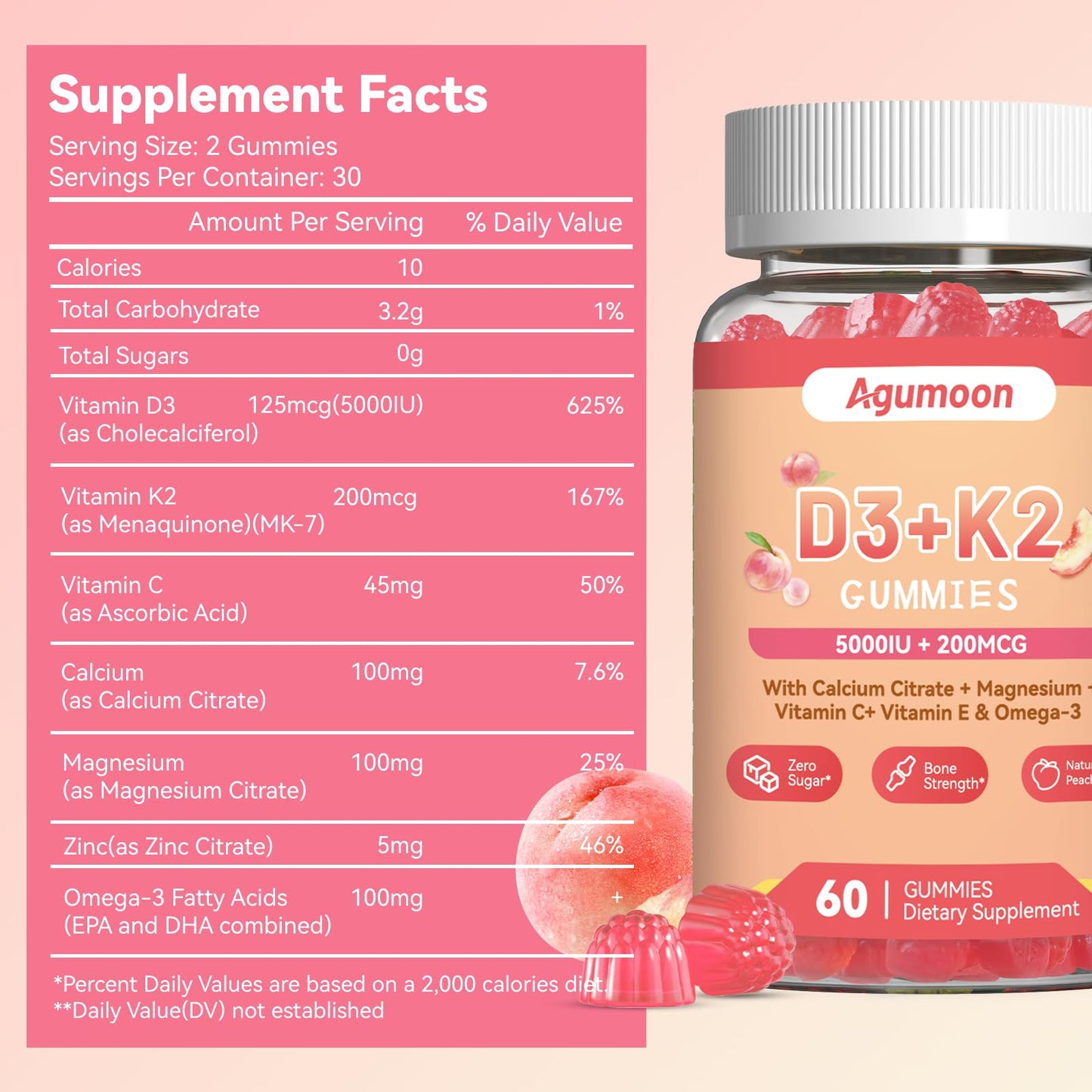 Contenido de gomitas Agumoon para soporte inmunológico y óseo