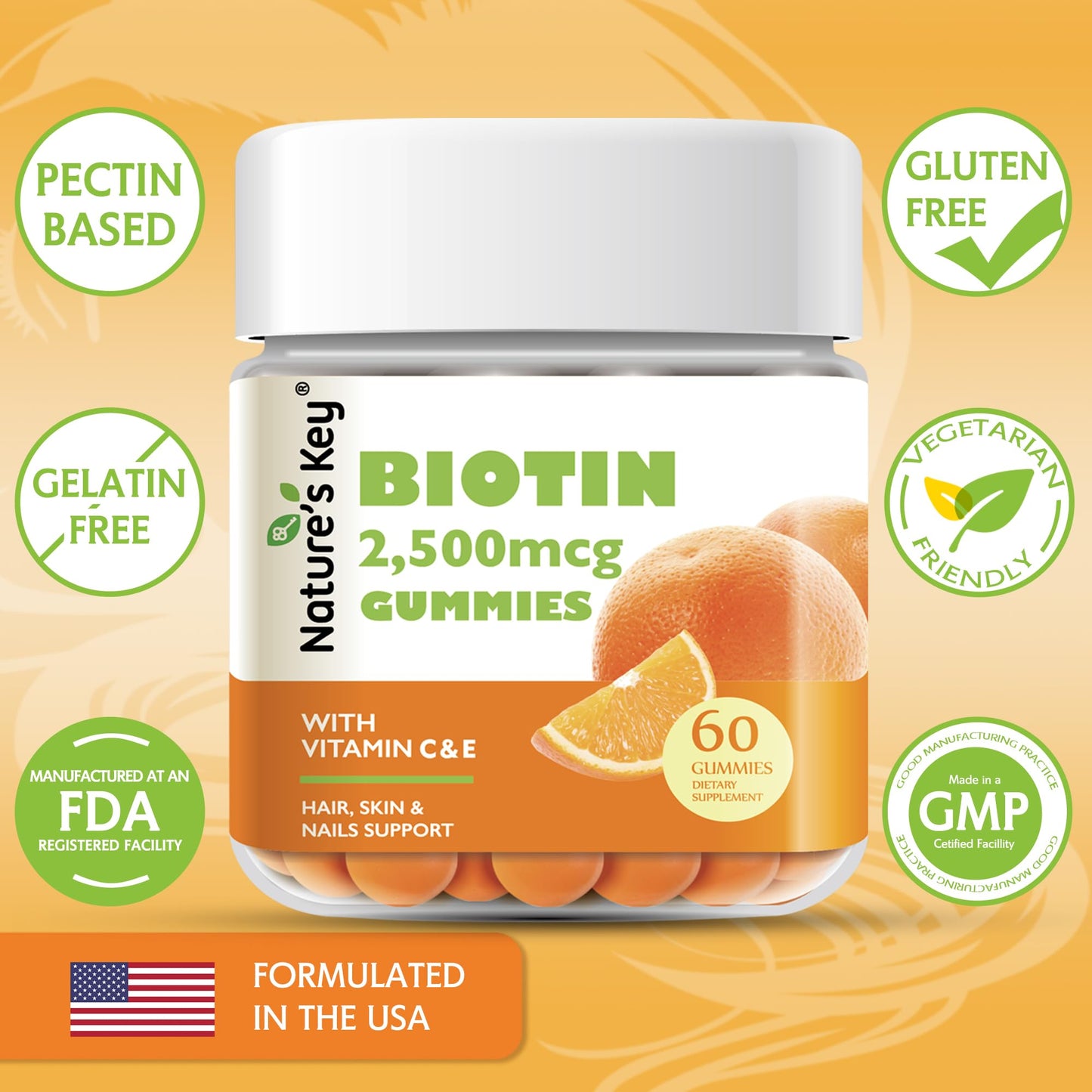 Contenido gomitas biotina Nature's Key para uñas fuertes