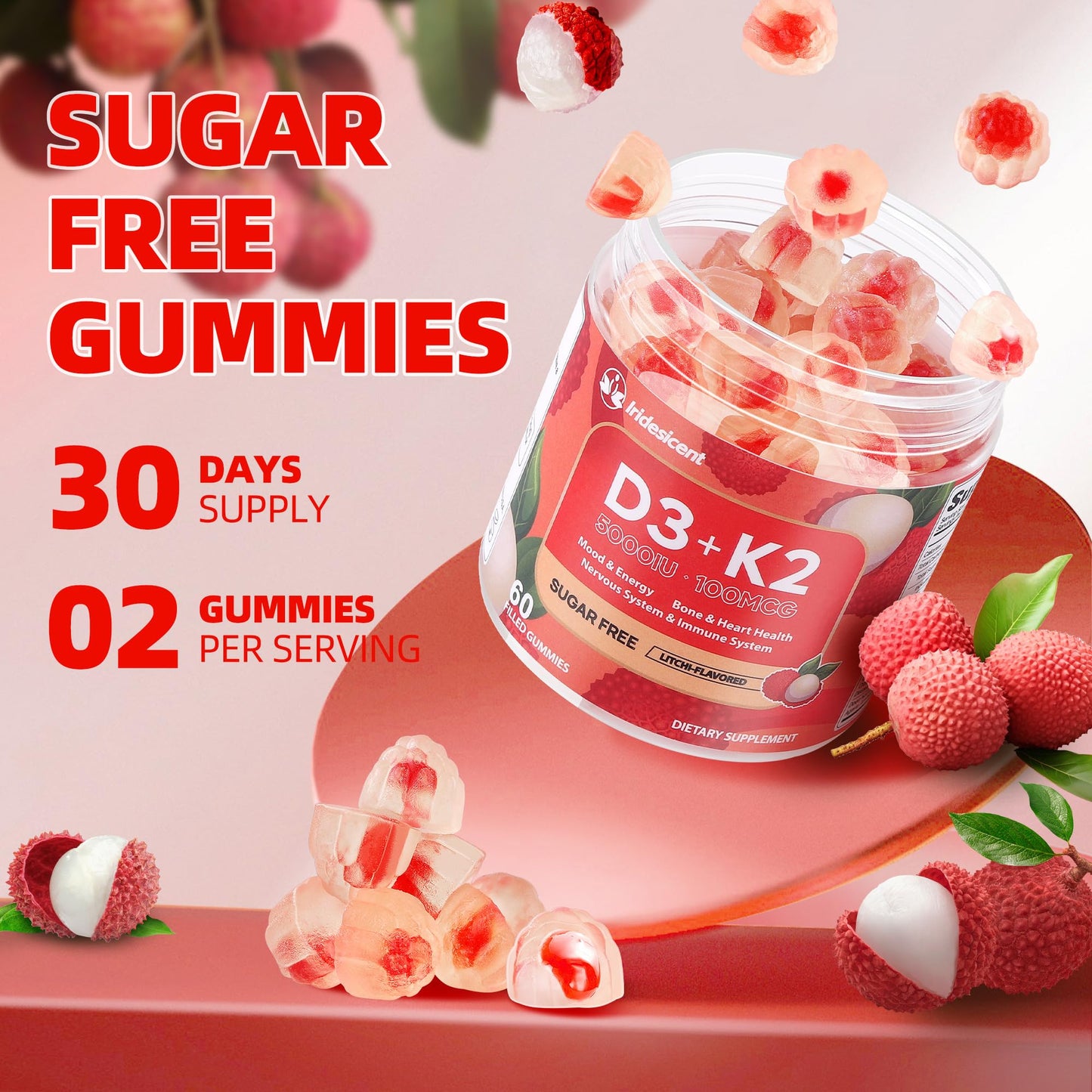 Contenido gomitas IRIDESICENT vitamina D3 K2 magnesio sin azúcar