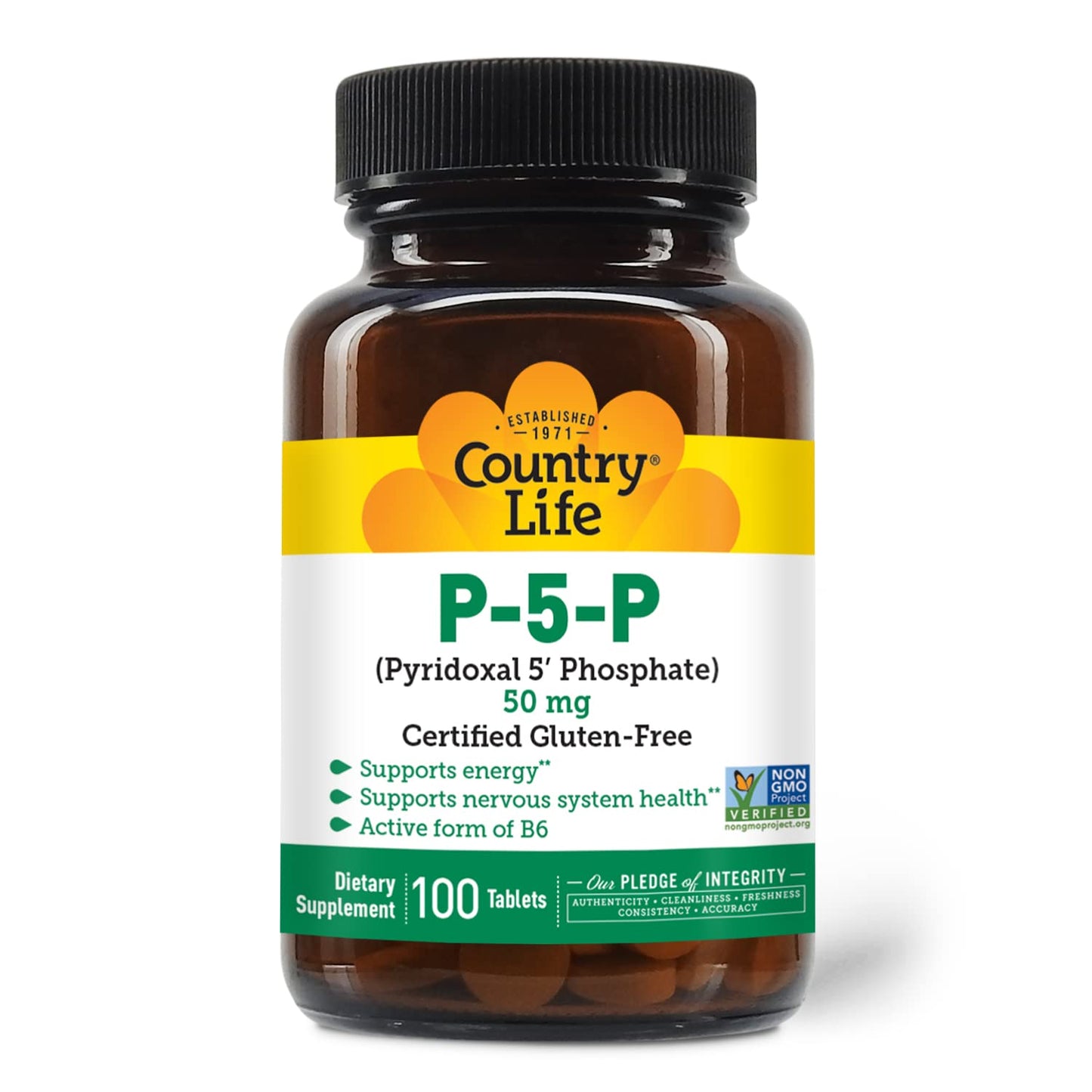 Etiqueta lateral Country Life Vitamina B6 P-5-P