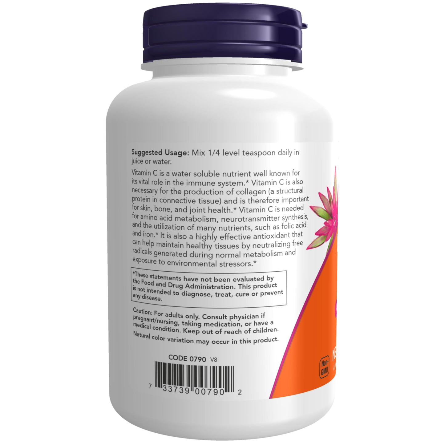 Cristales polvo vitamina C NOW Foods antioxidante 8 oz