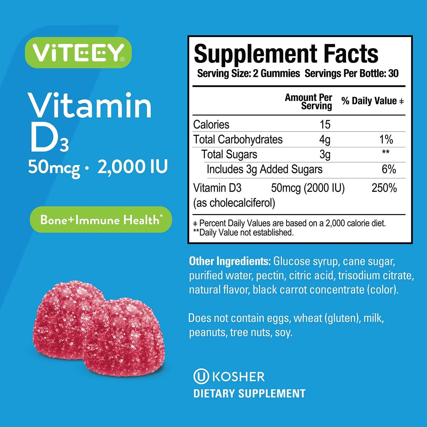 Cuadro informativo gomitas vitamina D3 Viteey