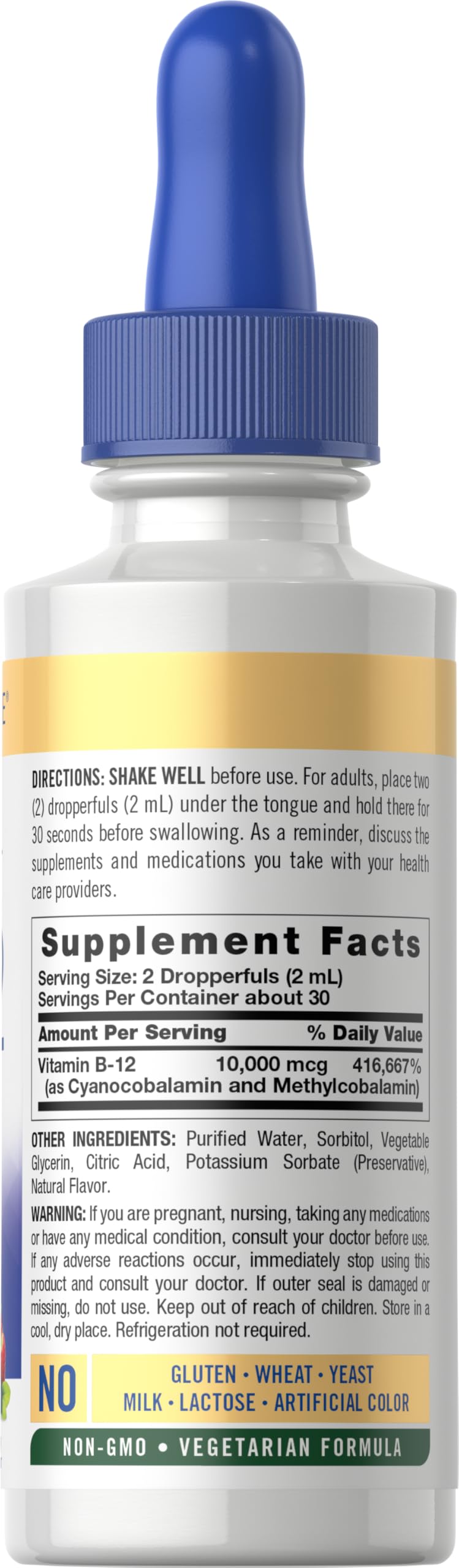 Cuadro vitaminas líquidas B12 sublingual Carlyle 10000mcg 2 fl oz