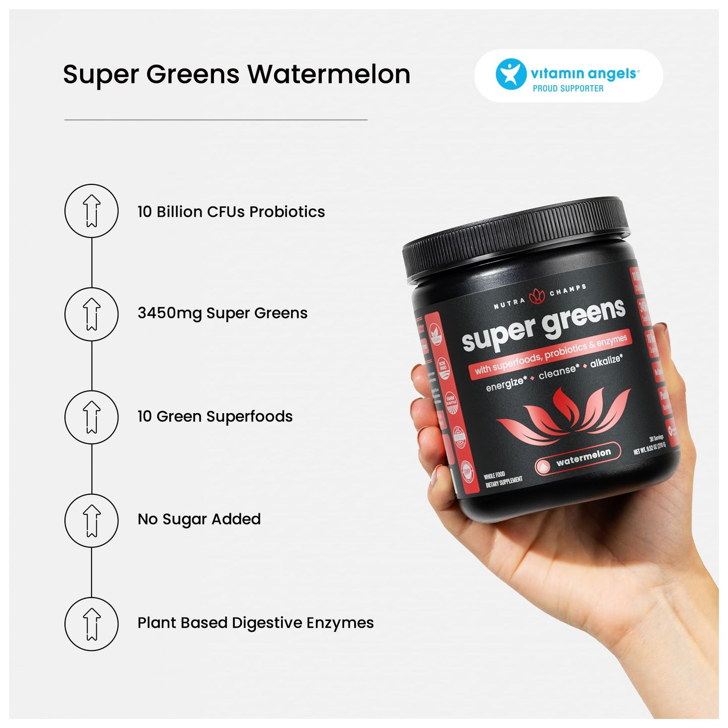 Cucharada polvo NutraChamps Super Greens sabor sandía