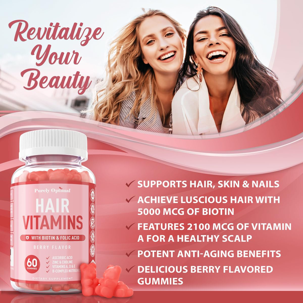 Cuidado integral cabello con Purely Optimal gomitas sabor berry
