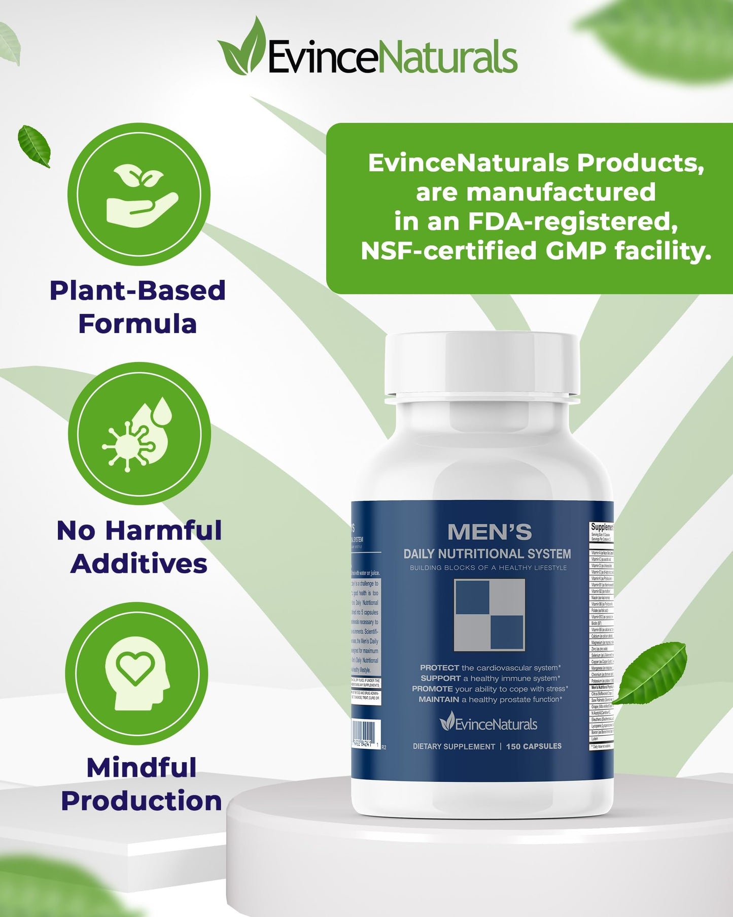 Cuidado integral masculino con multivitamínico EvinceNaturals.