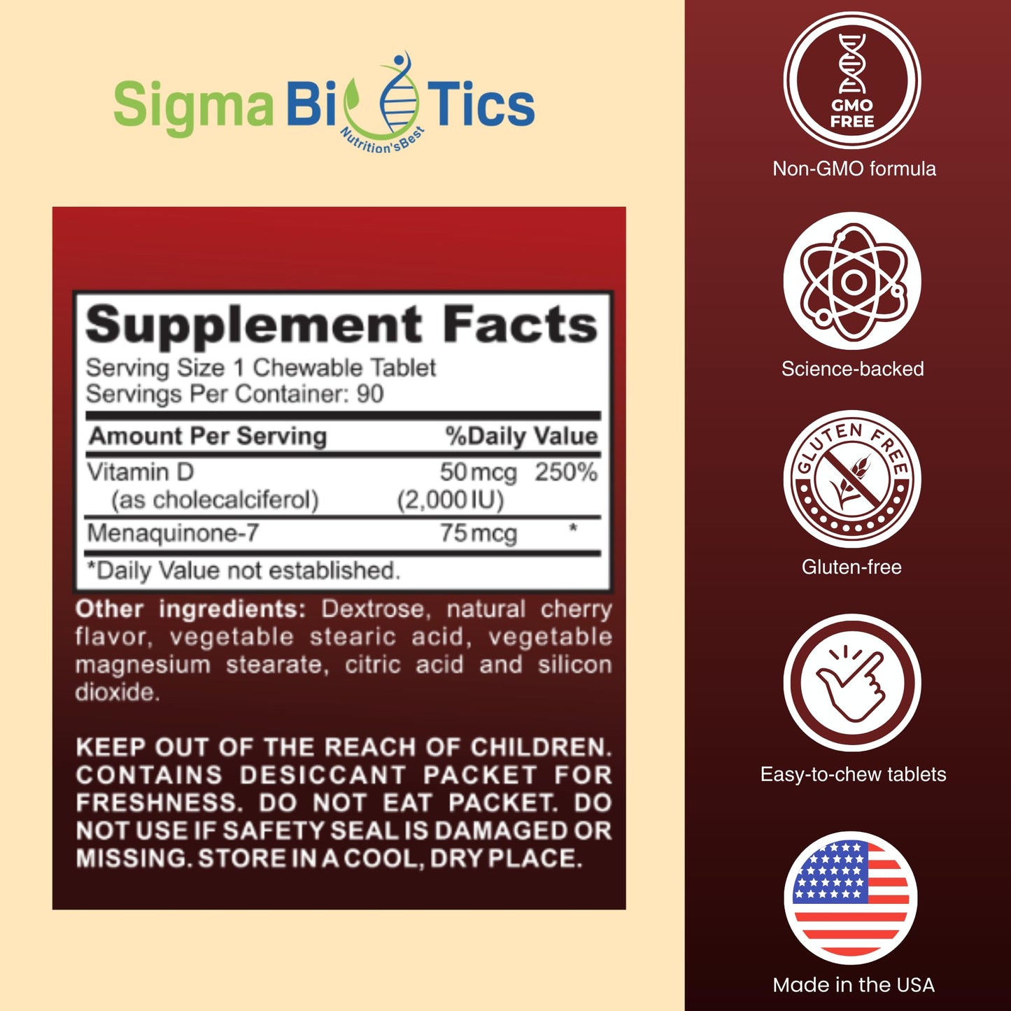 D3 y K2 suplemento para huesos SigmaBiotics