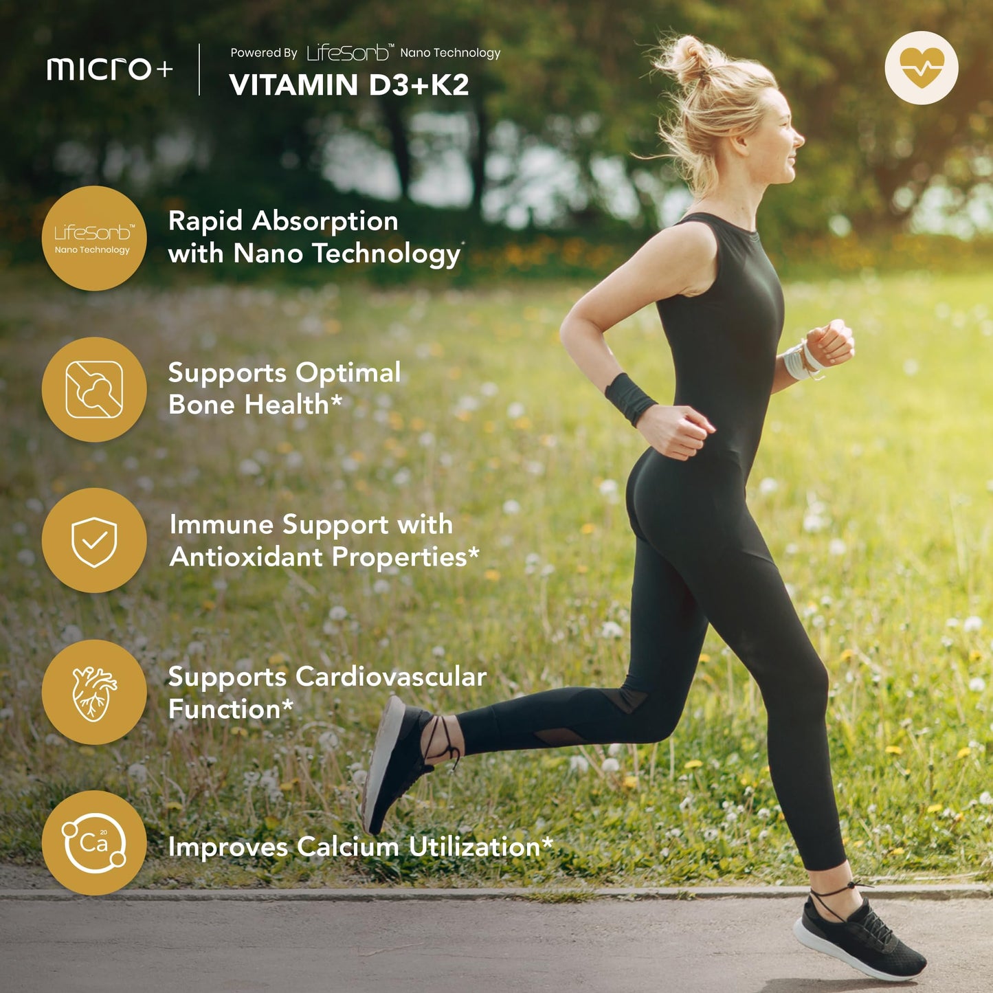 D3K2+ Micro Plus Health botella y cápsulas vitaminas