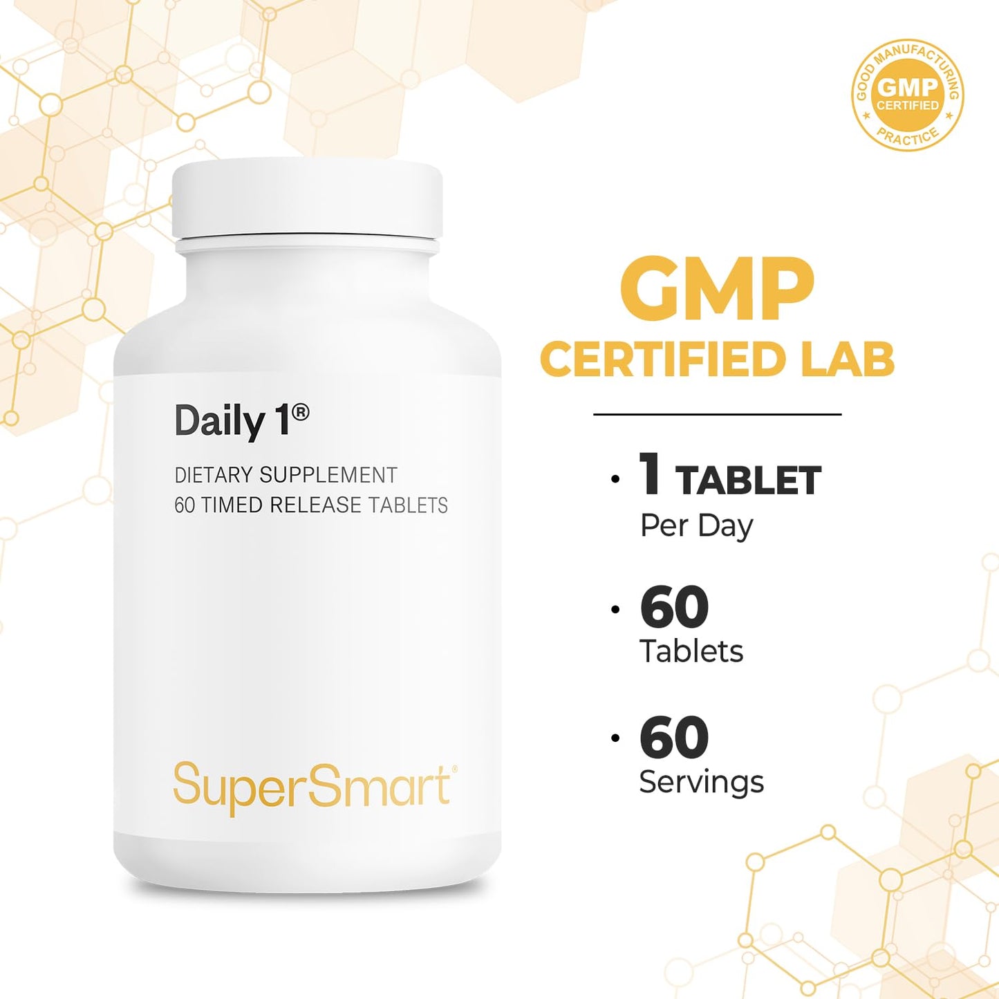 Daily 1 multivitamínico certificado GMP, 60 tabletas