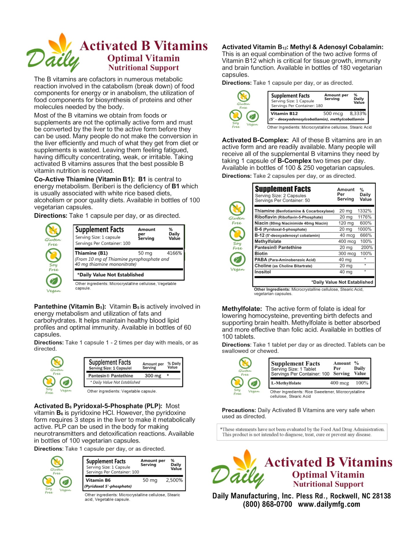 Daily Manufacturing Pantesin Pantetina suplemento vitamina b5