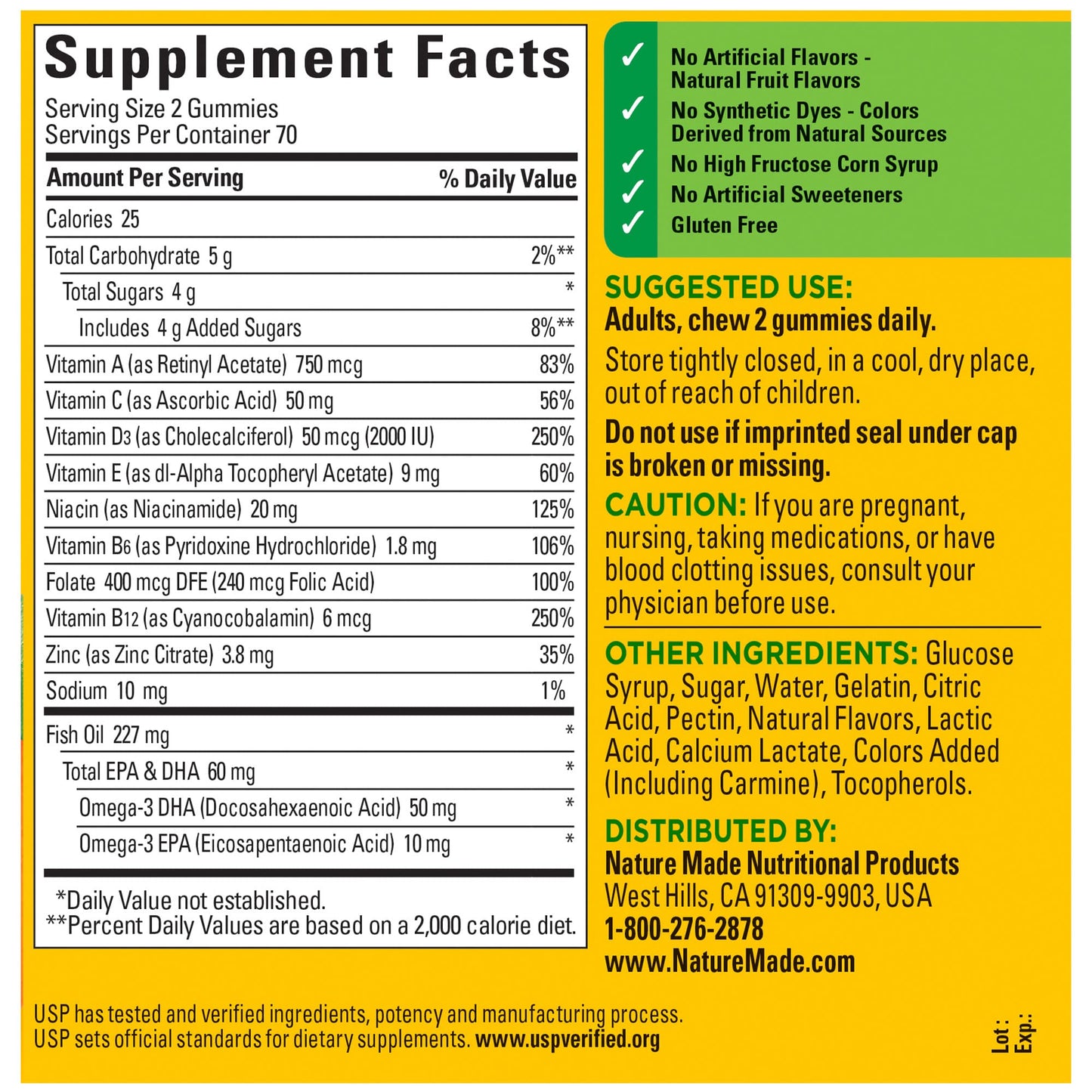 Datos de suplemento, vitaminas y saborizantes naturales.
