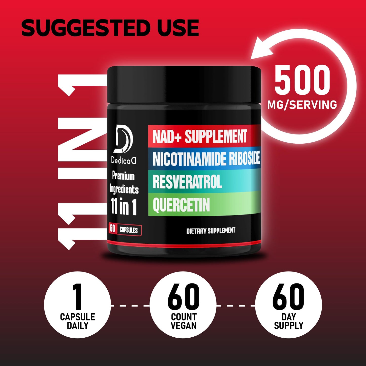 DEDICAD suplemento NAD+ 11 ingredientes para energía y longevidad