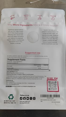 Detallado envase Micro Ingredients myo-inositol vegano