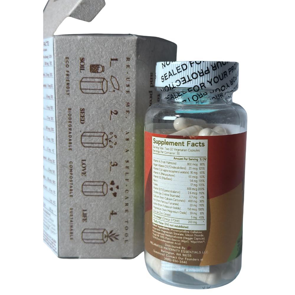 Detalle botella multivitaminas prenatales protegidas MME