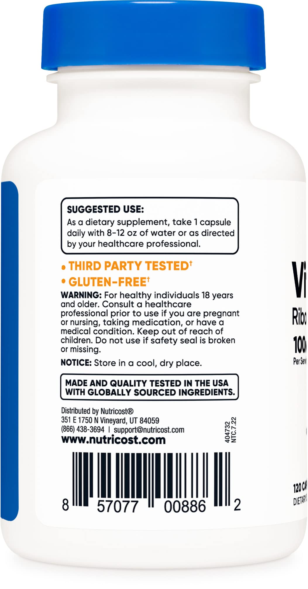 Detalle botella Nutricost vitamina B2 100mg