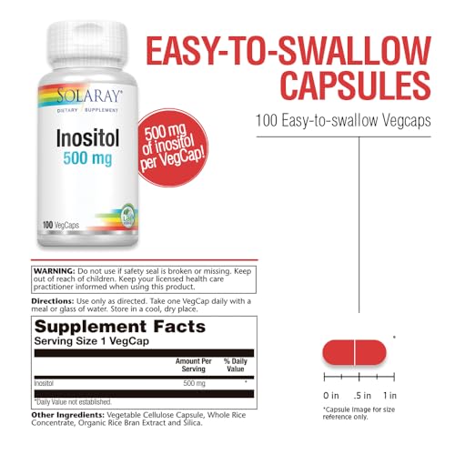 Detalle cápsula de inositol Solaray alta pureza y sin OGM