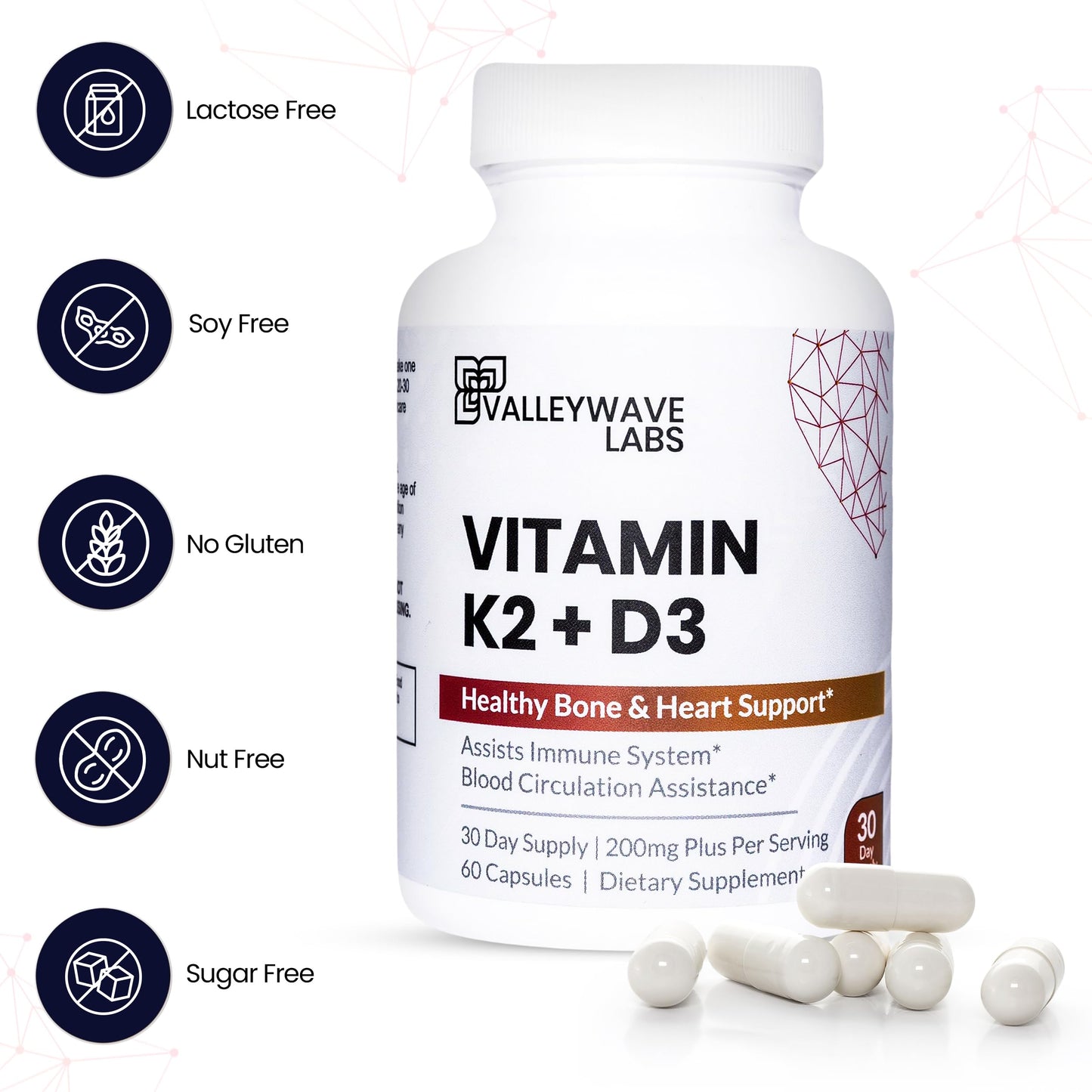 Detalle cápsula vitamina d3 k2 Valleywave Labs