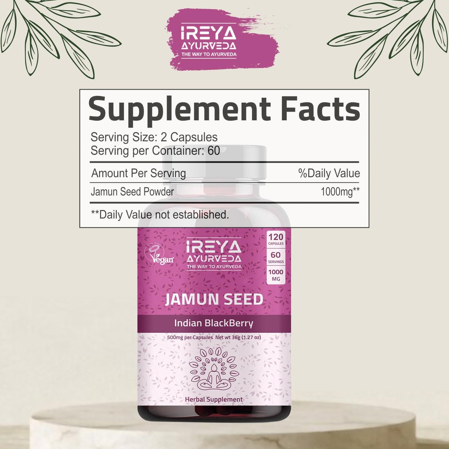 Detalle de capsulas ayurveda jamun amla natural