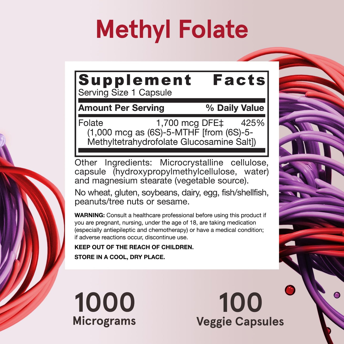 Detalle cápsulas Jarrow Formulas metilfolato para energía y salud