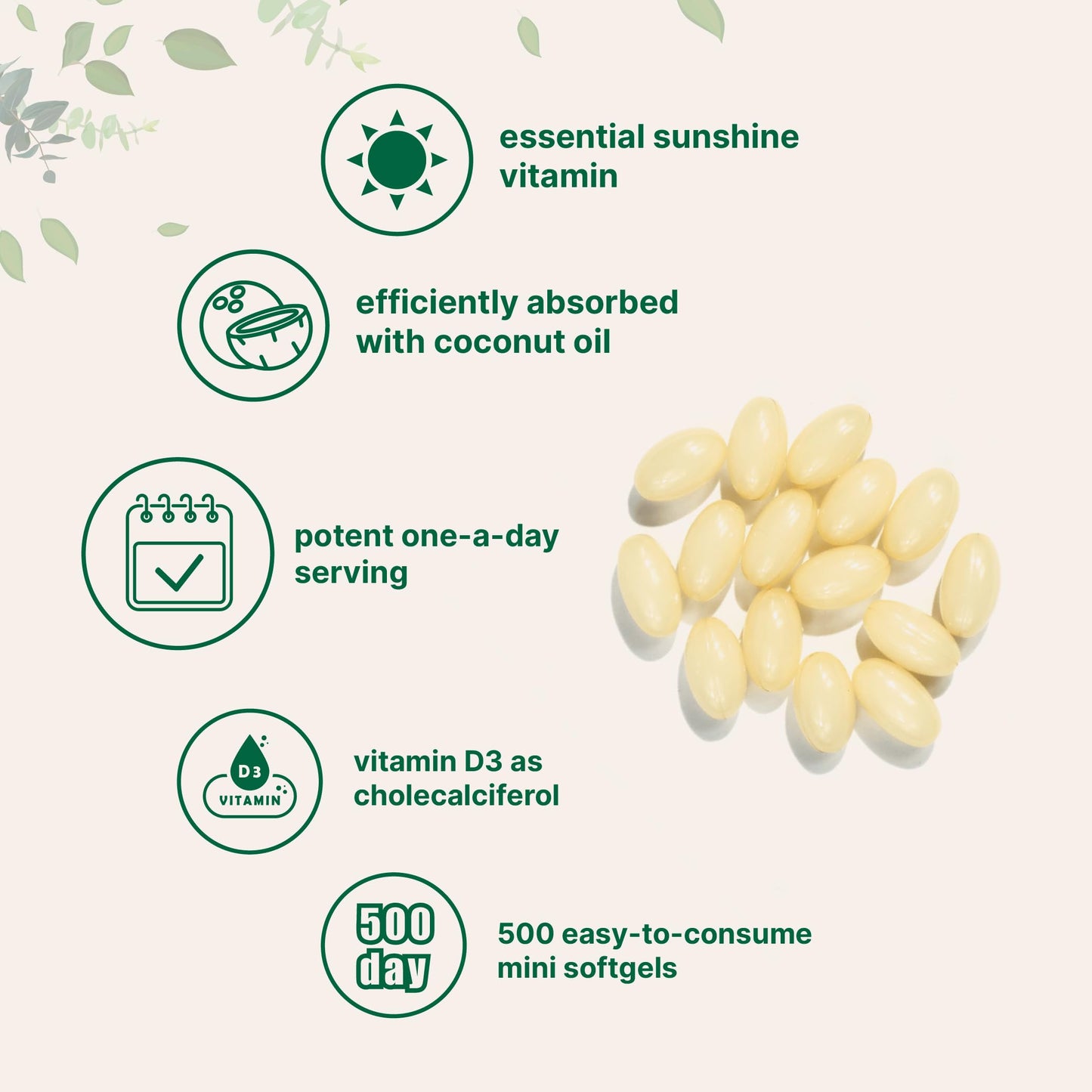 Detalle cápsulas Micro Ingredients Vitamina D3 aceite de coco