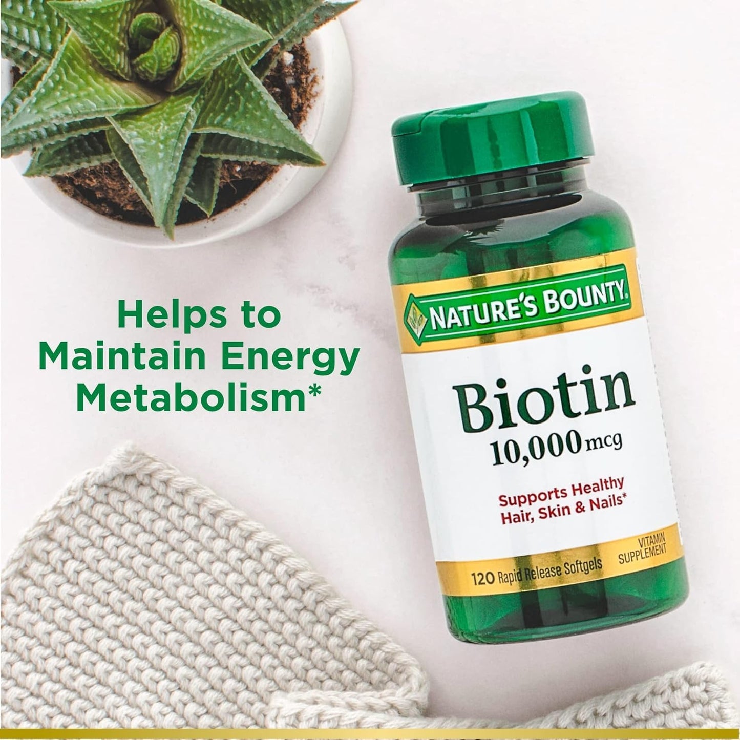 Detalle cápsulas Nature's Bounty Biotina 10000 mcg