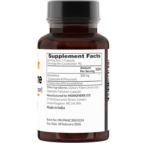 Detalle de cápsulas vegetarianas Pantetina MONOHERB 300 mg