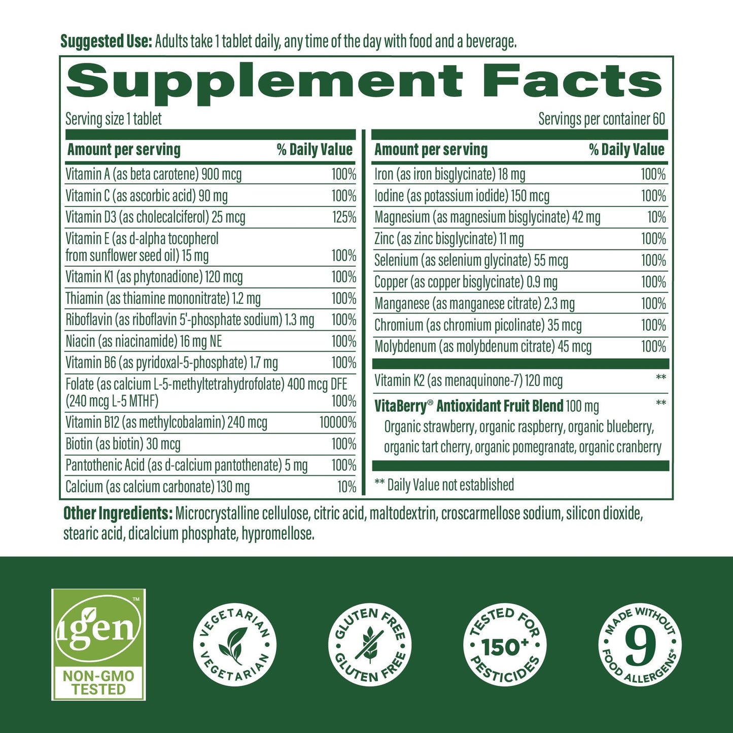 Detalle empaque MegaFood multivitamínico metilado mujer