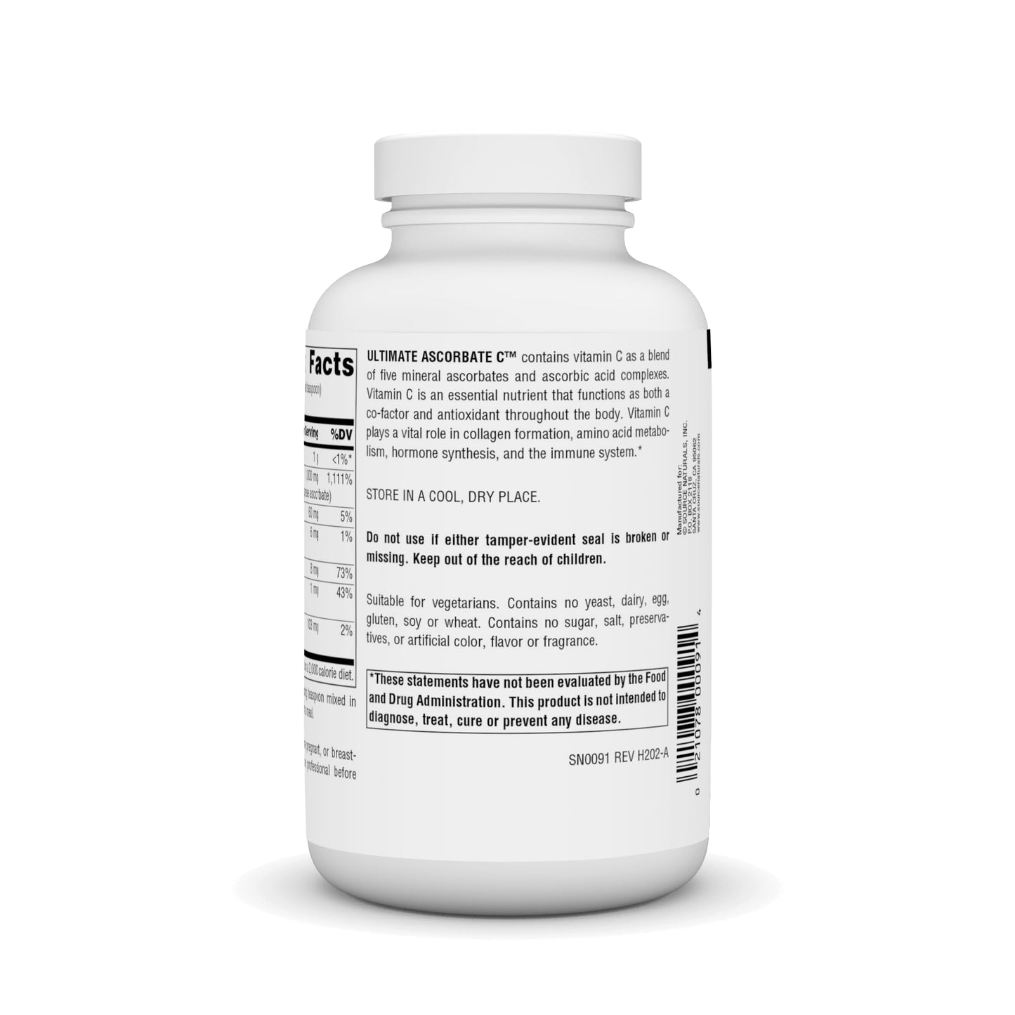 Detalle envase Source Naturals Ultimate Ascorbate C polvo vitamina c