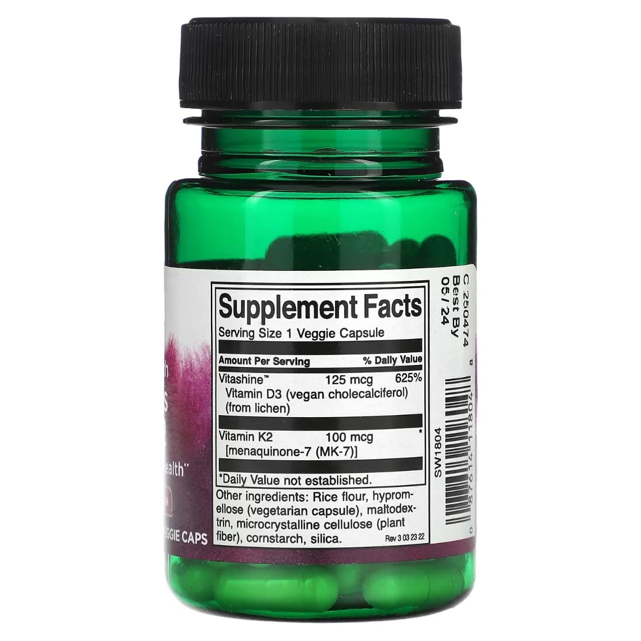 Detalle del envase Swanson vitaminas D3 y K2 extra fuerte