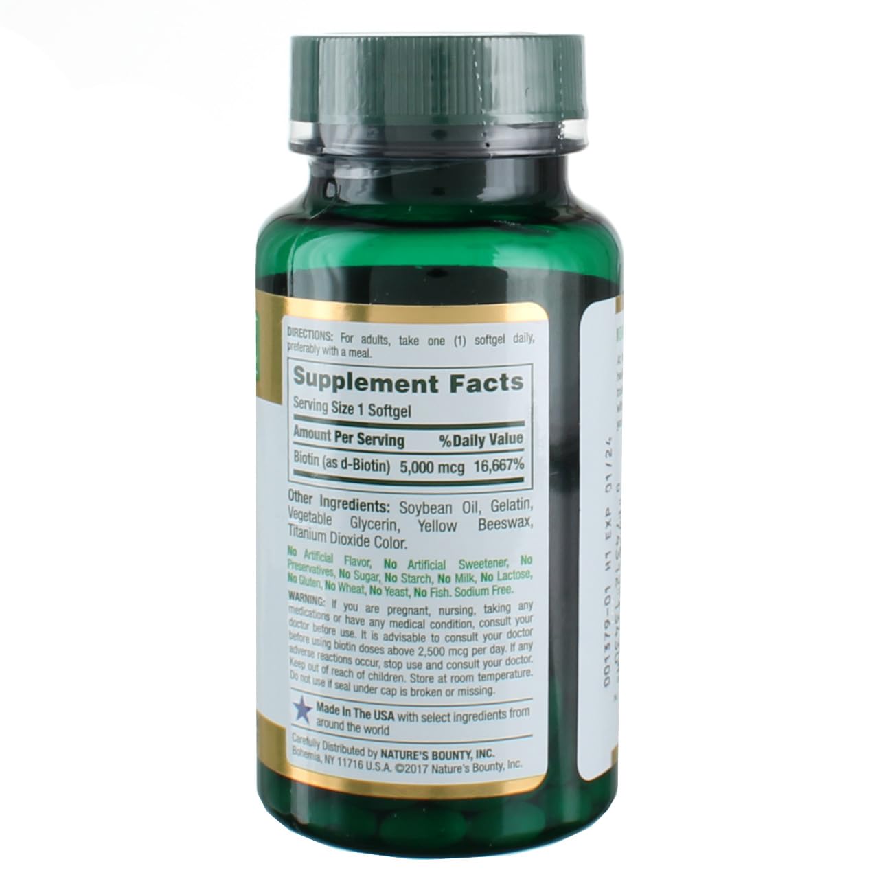 Detalle etiqueta Biotina 5000 mcg Nature's Bounty