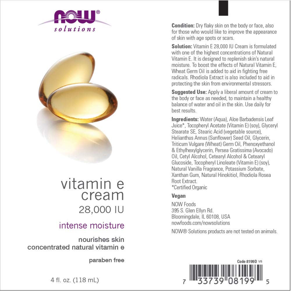 Detalle etiqueta crema vitamina e now foods