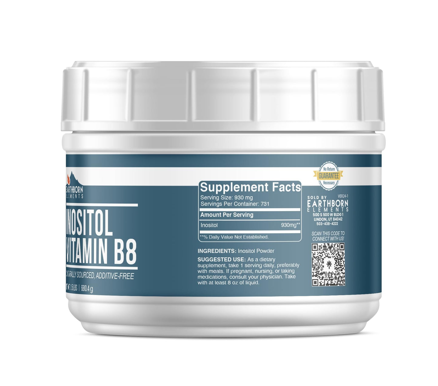 Detalle etiqueta Earthborn Elements Inositol vitamina b8 suplemento