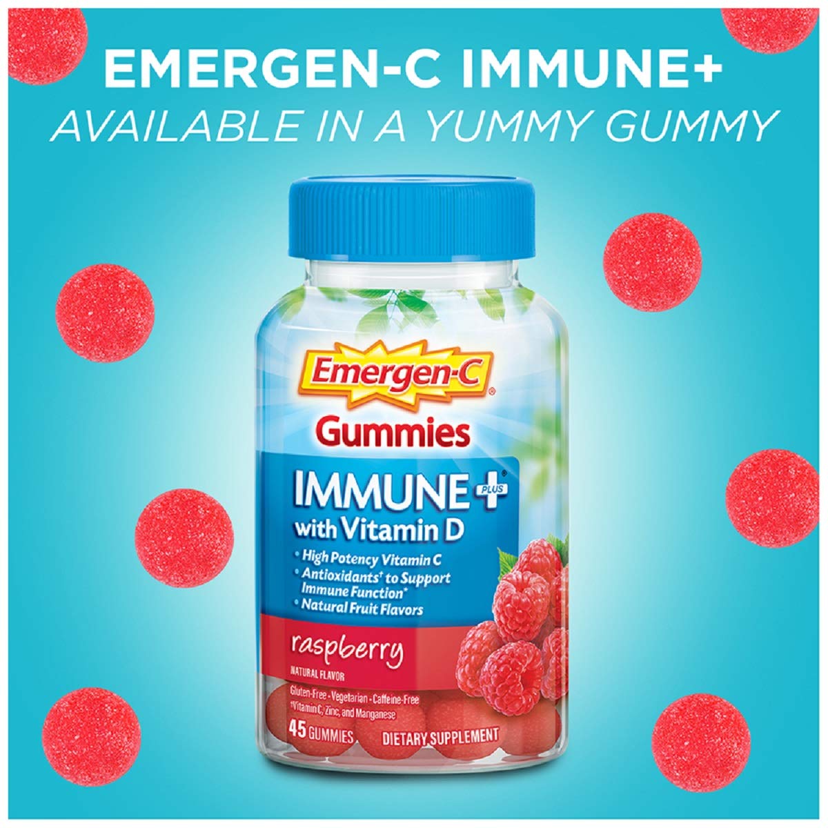 Detalle etiqueta gomitas Emergen-C Immune+ con vitamina C