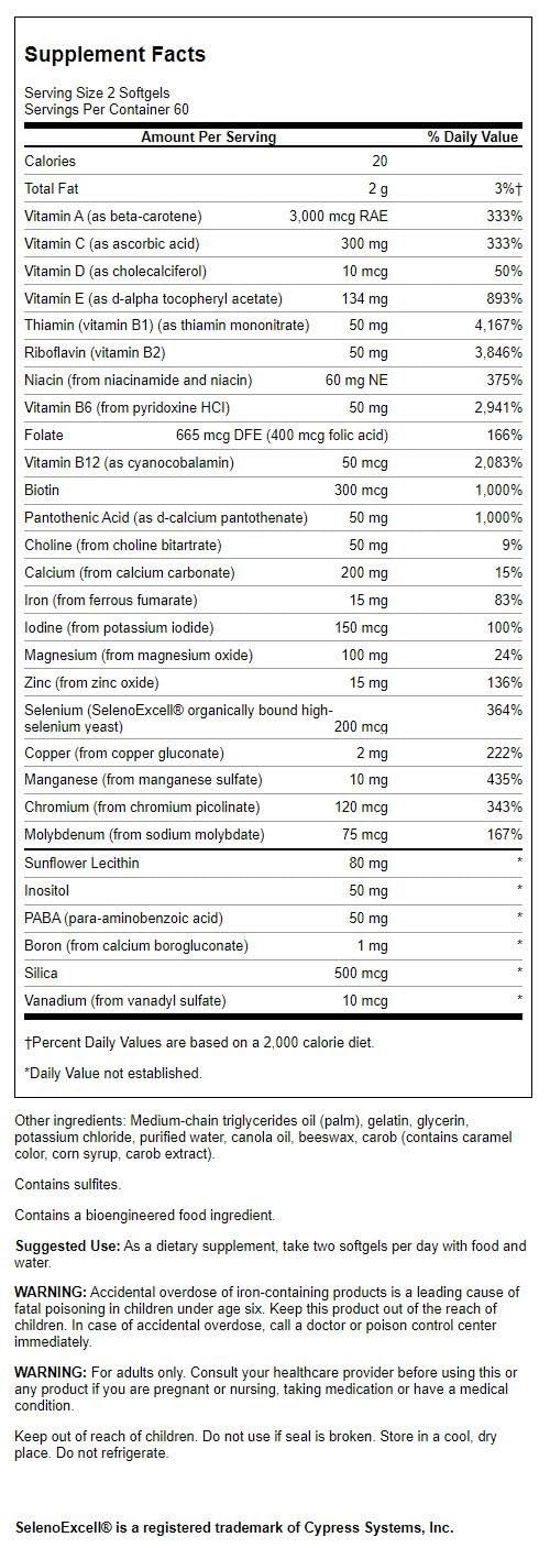 detalle de la etiqueta del multivitamínico Swanson