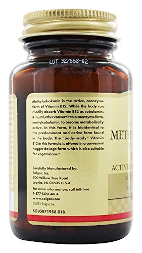 Detalle etiqueta Solgar suplemento vitamina B12 metilcobalamina