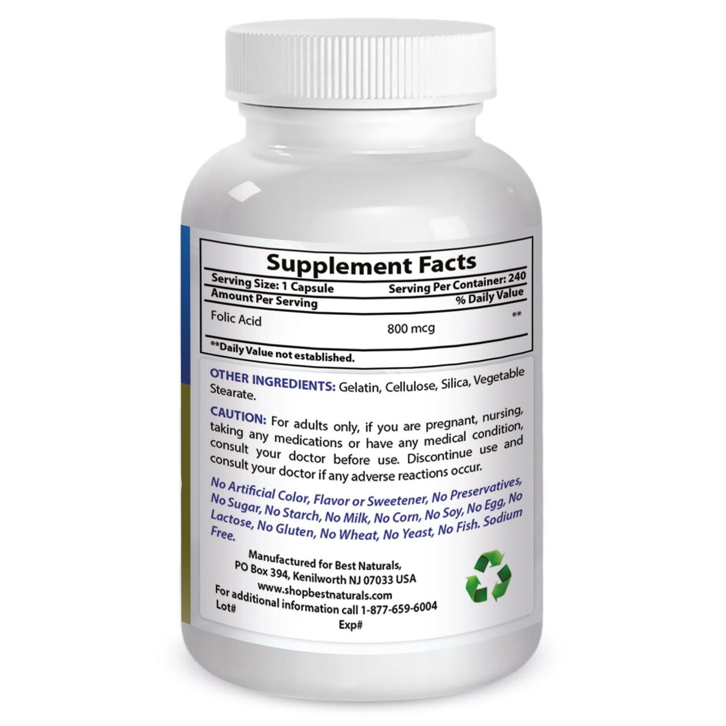 Detalle etiqueta suplemento ácido fólico Best Naturals