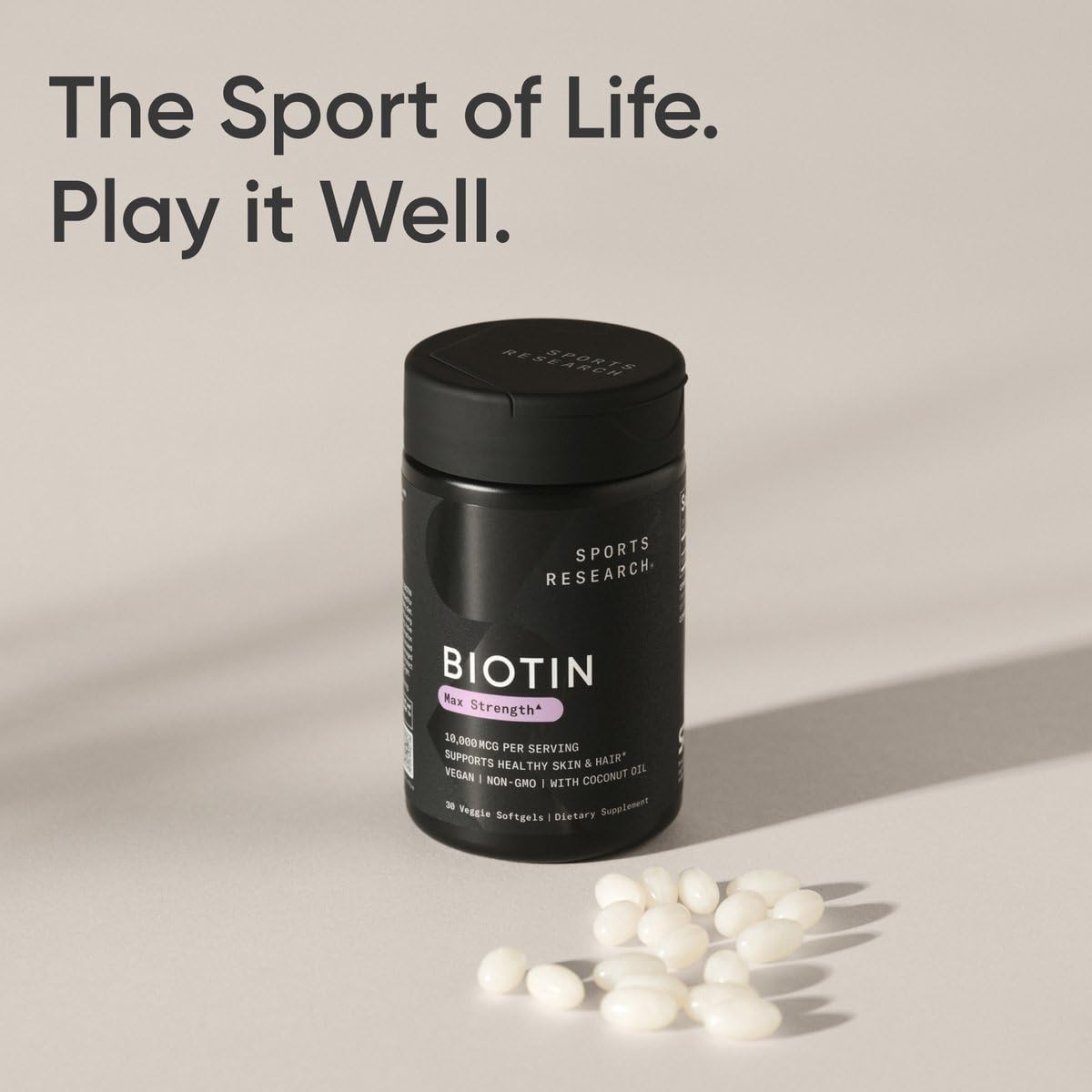 Detalle etiqueta suplemento biotina Sports Research vegano