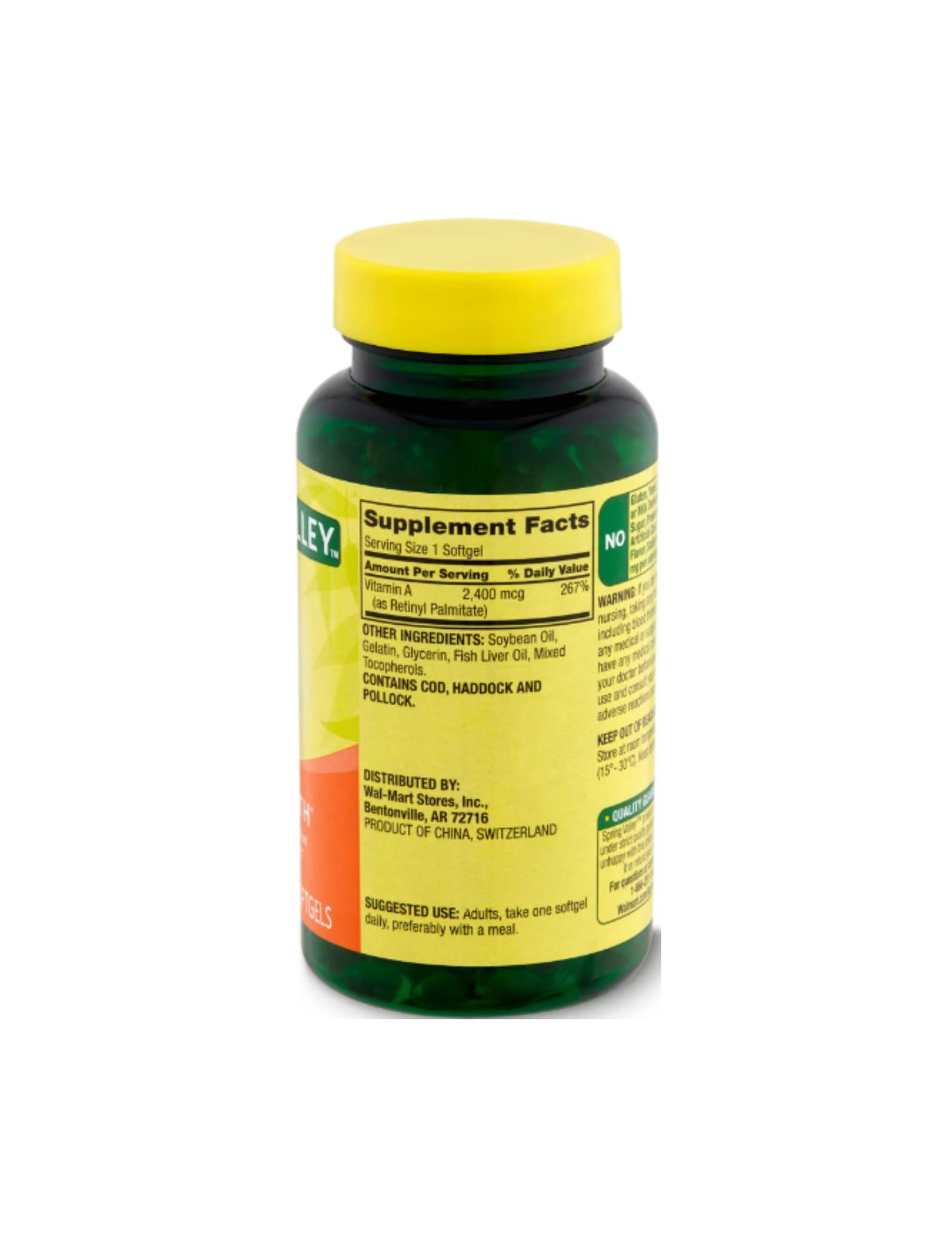Detalle etiqueta suplemento vitamina A Spring Valley 2400 mcg