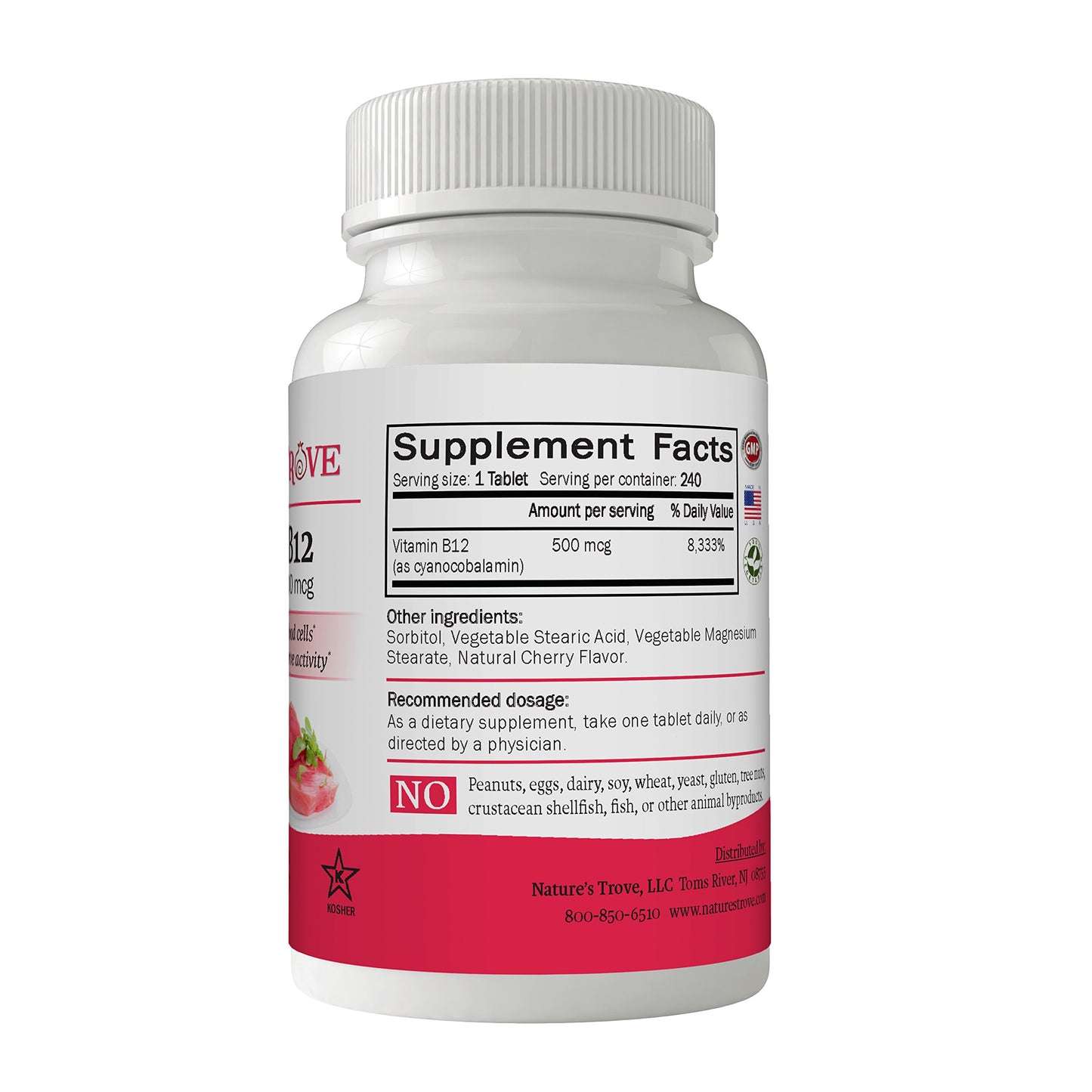 Detalle etiqueta suplemento vitamina B12 Nature's Trove