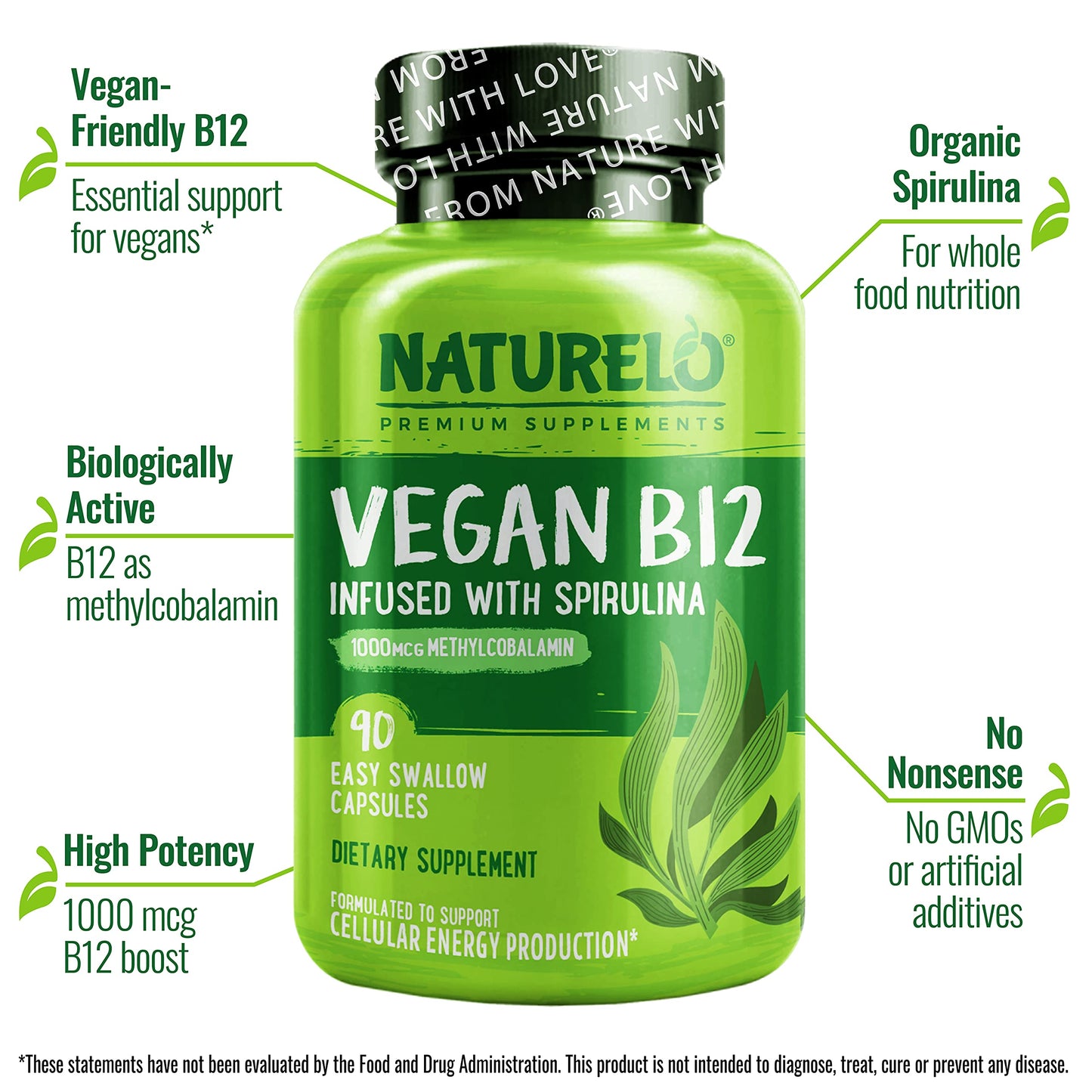 Detalle etiqueta trasera suplemento naturelo b12 vegano