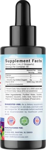 Detalle etiqueta vitamina B12 líquida Vitamatic sabor baya
