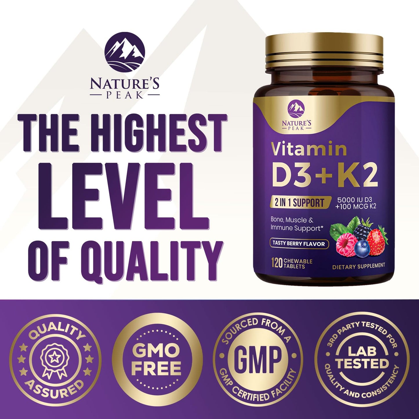 Detalle etiqueta vitaminas d3 y k2 natures peak