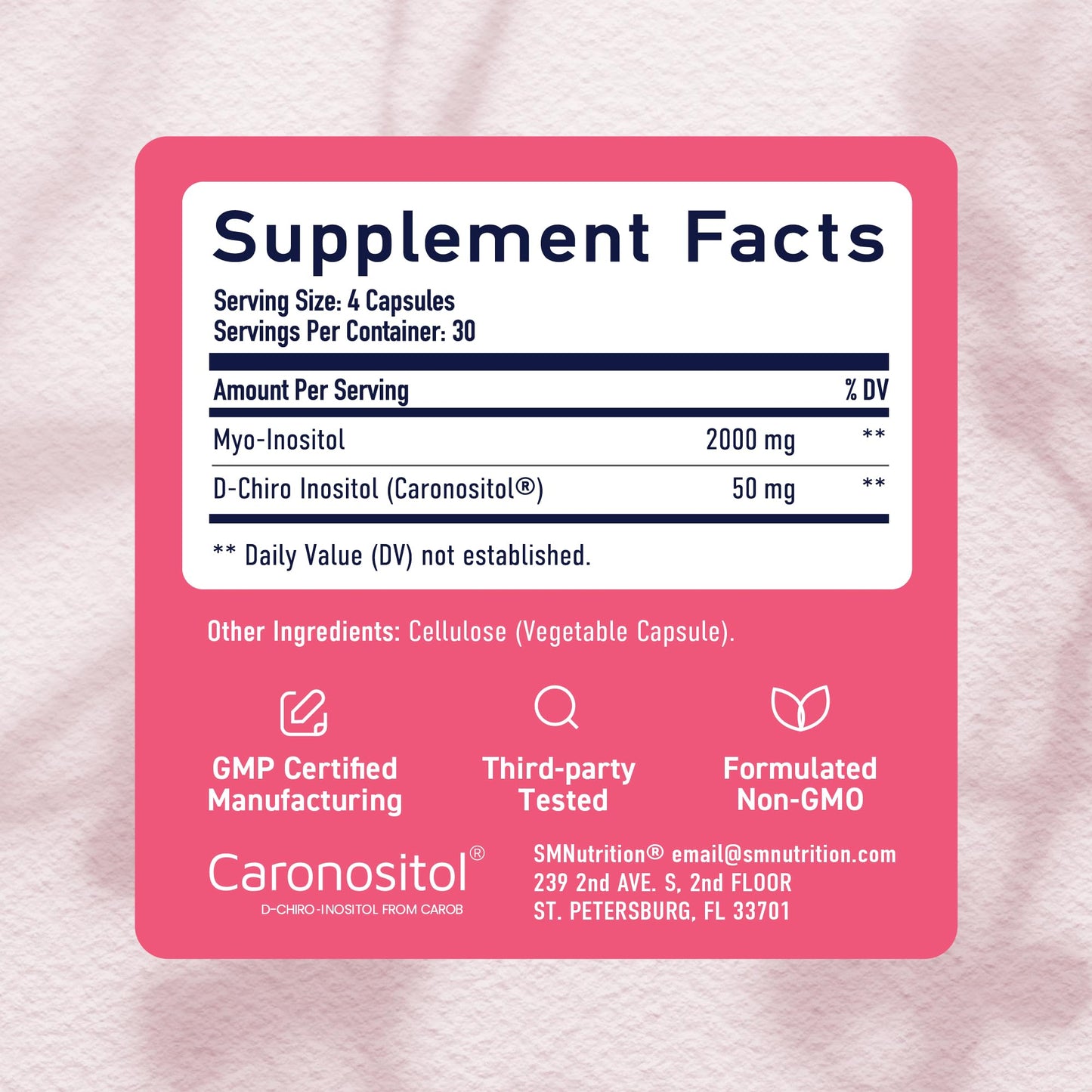 Detalle frasco Mio y D-Chiro Inositol apoyo hormonal femenino