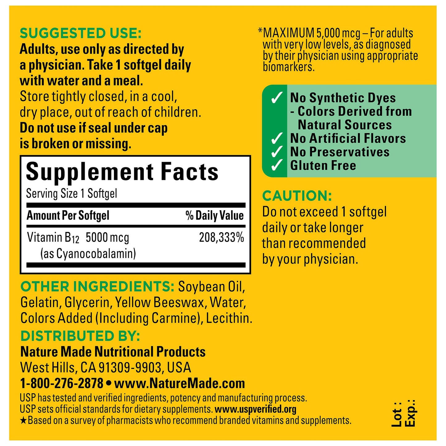 Detalle flasa Nature Made Vitamina B12 Fuerza Máxima