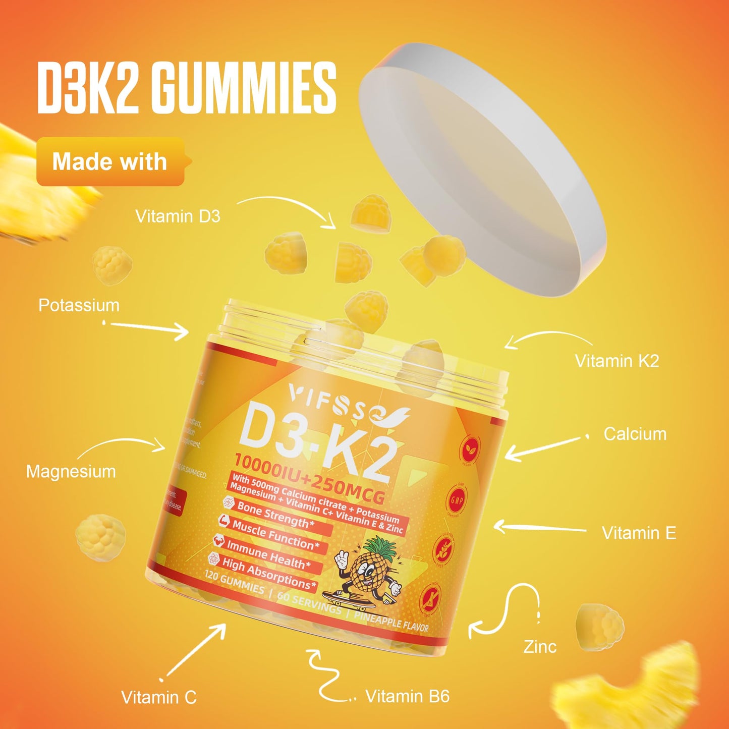 Detalle gomita sabor fresa vitamina D3 K2 VIFSSG