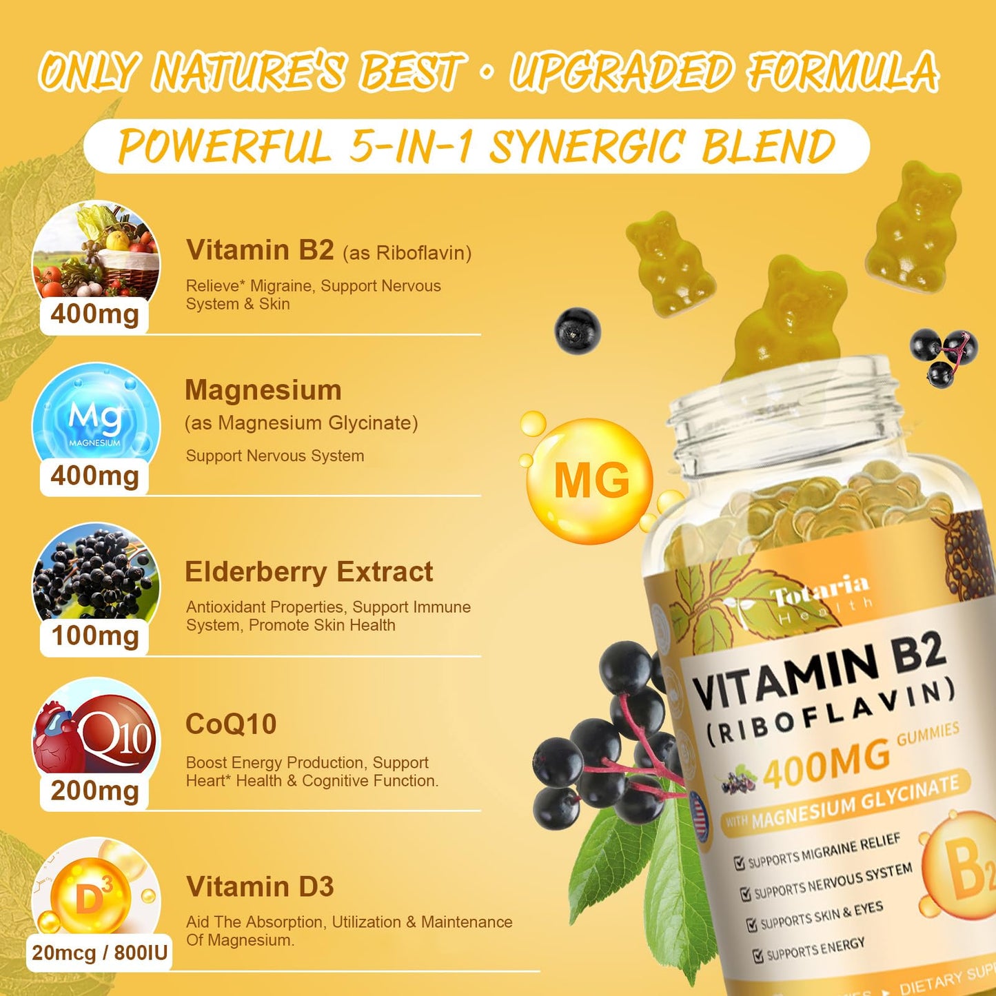 Detalle gomita vitamina B2 para migraña y cuidado de la piel Totaria